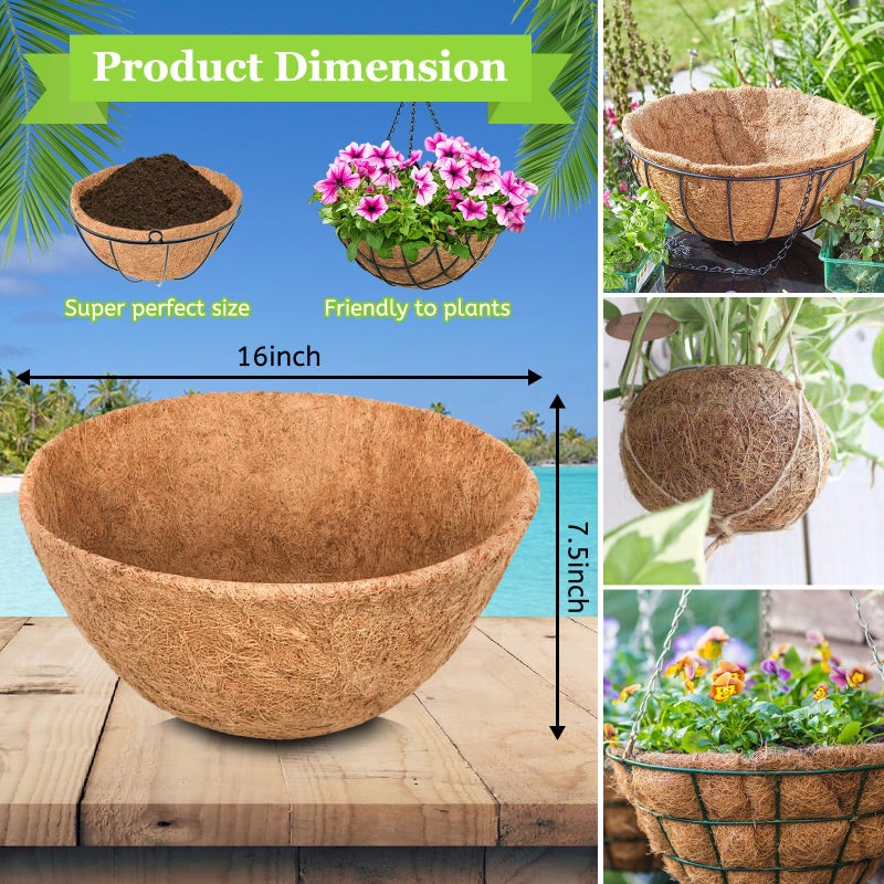 Riare 4 Pack 16 Inch Round Coco Liners Replacement  100% Natural Coconut Coir Liners for Hanging Baskets  Garden Flower Vegetables Planter Pot  Window Box  Fence  Decks - Image 4